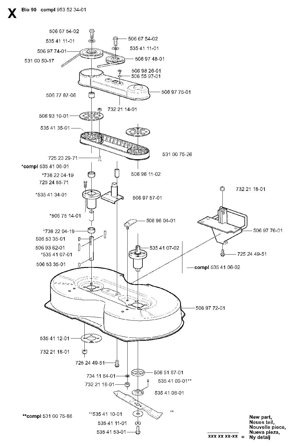 90cm Cutting Deck Diagram and Parts List for RIDERPRO18 (953521901)(2004-01) Husqvarna Lawn Tractor
