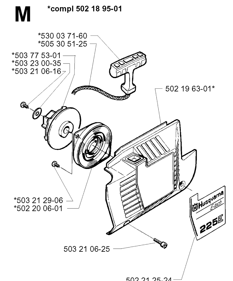 Starter Diagram and Parts List for 225E 1997-02 Husqvarna Trimmer