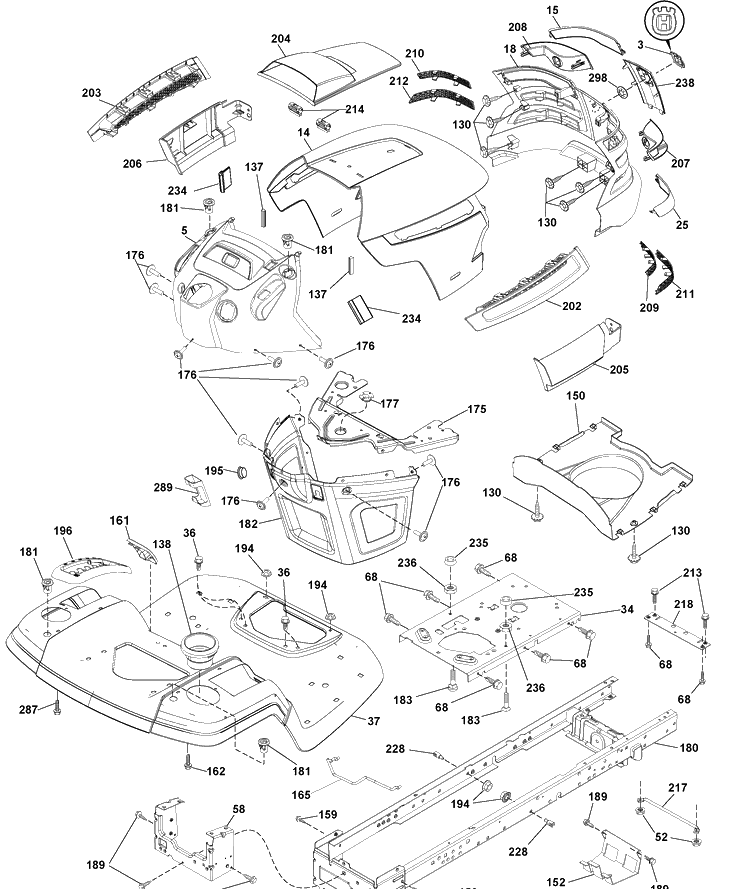 Chassis Diagram and Parts List for YTH2042 (96043010602)(2010-03) Husqvarna Lawn Mower