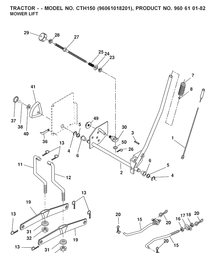 Mower Lift / Deck Lift Diagram and Parts List for CTH150 (96061018201)(2007-05) Husqvarna Lawn Tractor