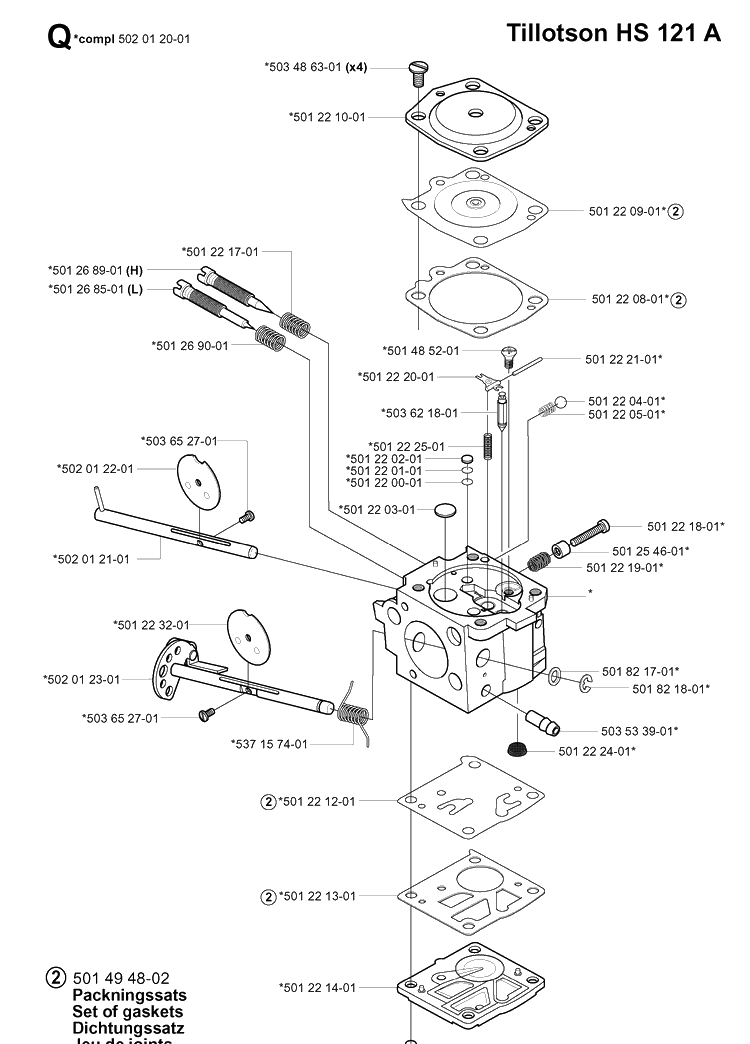 Carburetor Details Diagram and Parts List for 265RX 20012600001-20023100000 Husqvarna Brush Cutter