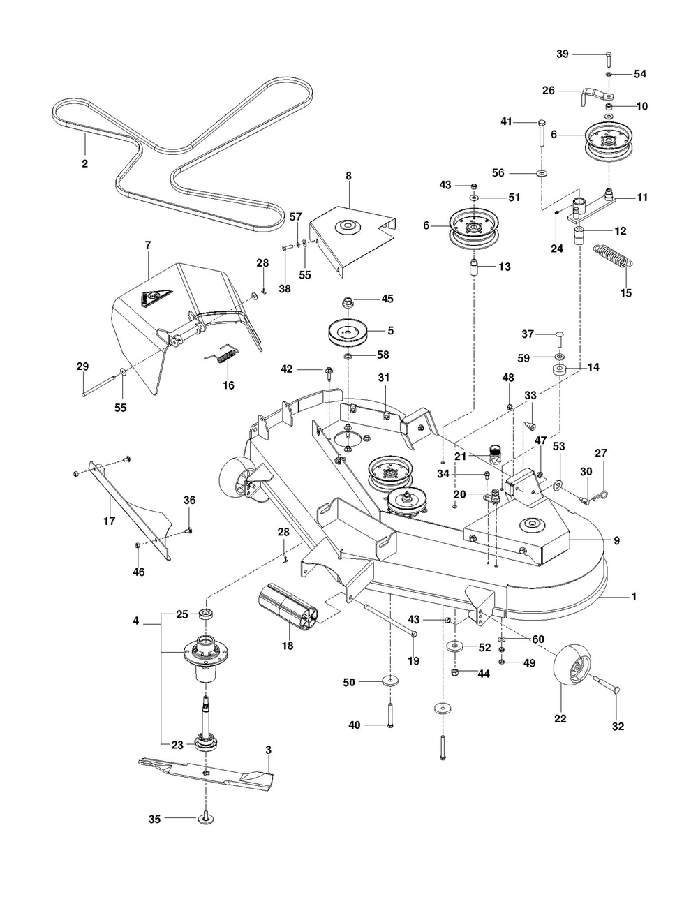 Mower Deck / Cutting Deck Diagram and Parts List for RZ4824TF  Husqvarna Lawn Tractor
