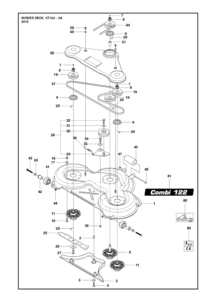 48 Inch/122cm Cutting Deck 2 Diagram and Parts List for C122 P524 Husqvarna Lawn Mower