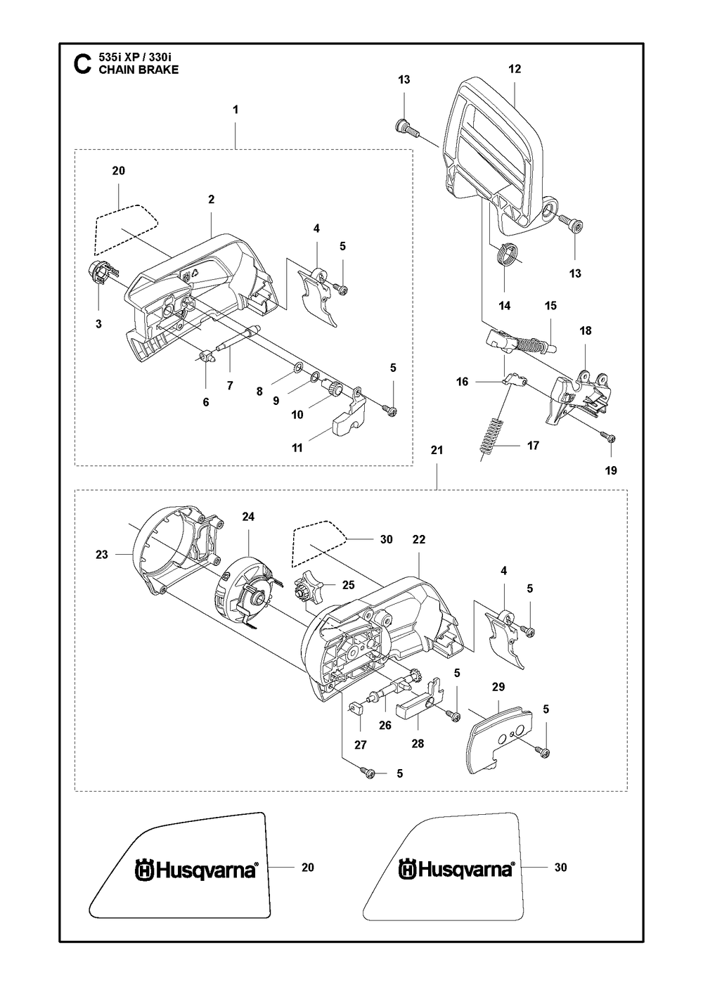 Clutch Diagram and Parts List for 535IXP  Husqvarna Chainsaw