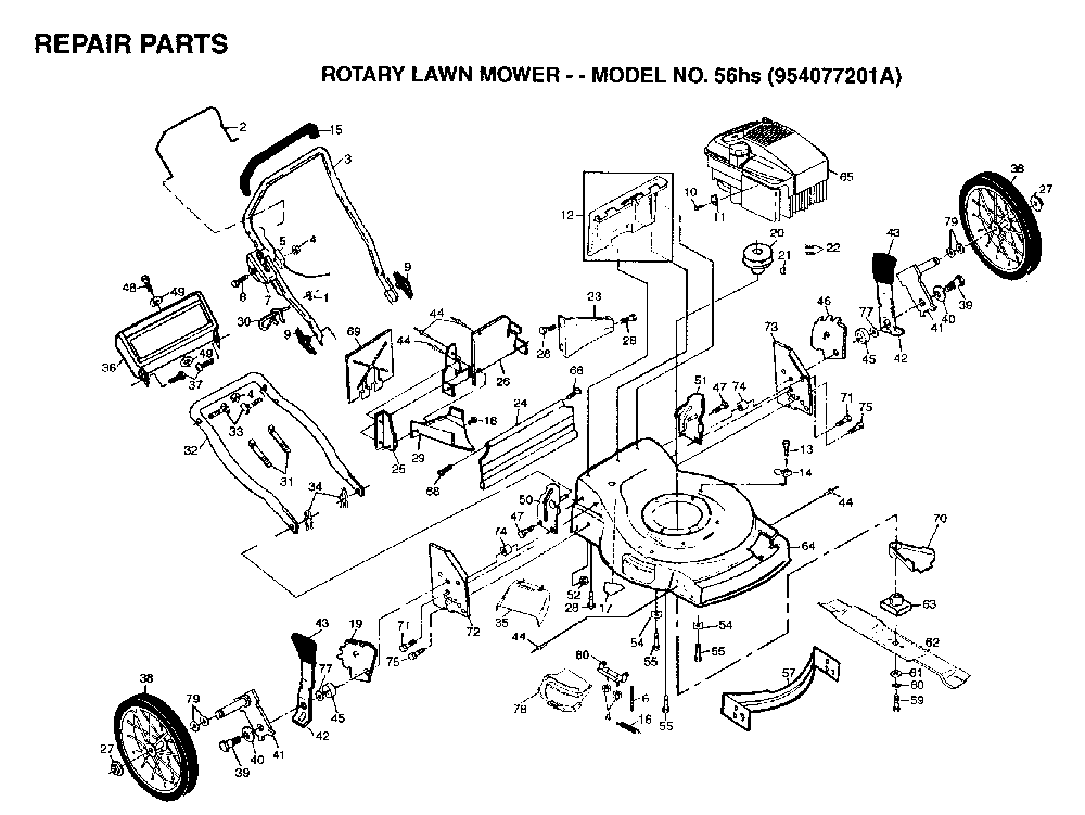 Repair Parts Diagram and Parts List for 56HS (954077201A)(1995-10) Husqvarna Lawn Mower