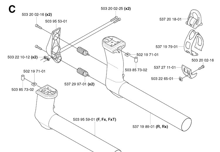 Tower Diagram and Parts List for 343R 20031800001-20043100000 Husqvarna Brush Cutter