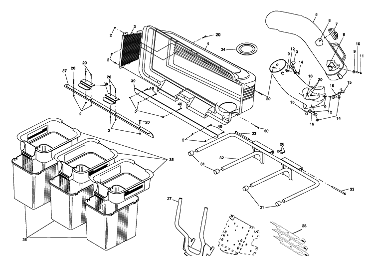 Grass Catcher Diagram and Parts List for GTB54A 2004-01 Husqvarna Lawn Tractor Accessories