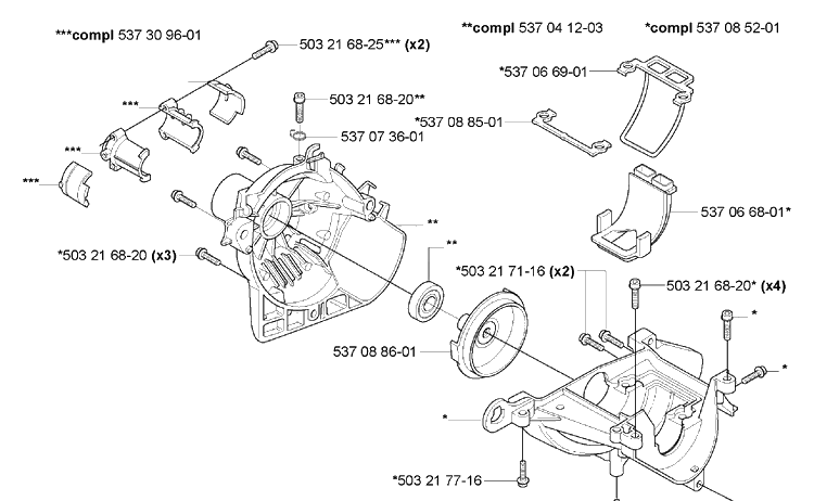 Crankcase Diagram and Parts List for HA110 2005-10 Husqvarna Hedge Trimmer