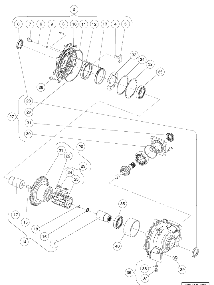 Front Differential (Output Components) Diagram and Parts List for HUV4421GXP 2009 Husqvarna Lawn Tractor