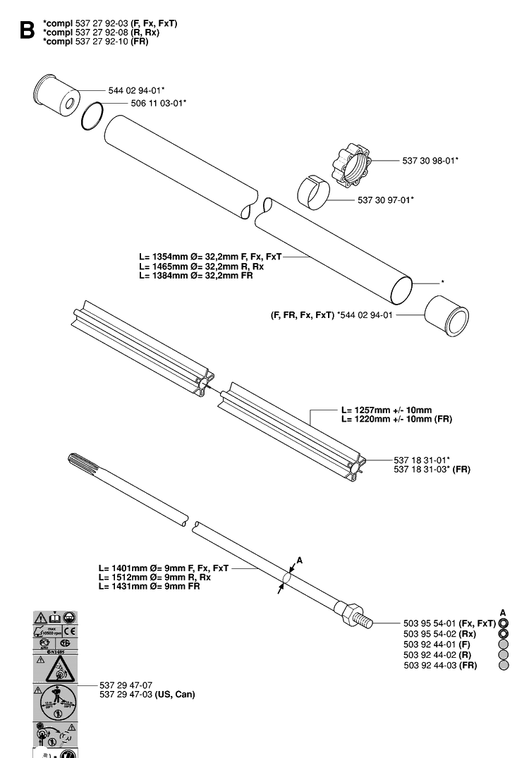 Shaft Diagram and Parts List for 343R 20064000001-20103600000 Husqvarna Brush Cutter