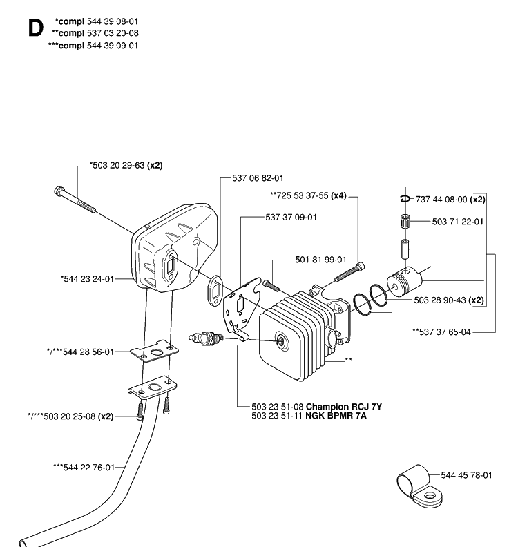 Muffler Diagram and Parts List for 325HD75 (X-SERIES)(20062300001-20081400000) Husqvarna Hedge Trimmer