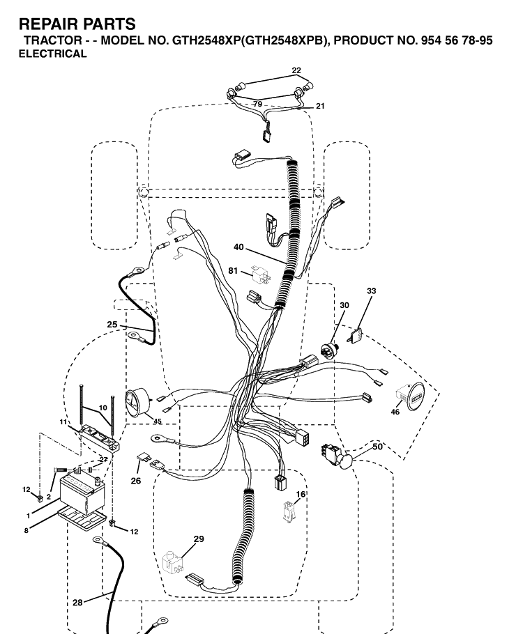 Electrical Diagram and Parts List for GTH2548XP-GTH2548XPB 2003-05 Husqvarna Lawn Tractor