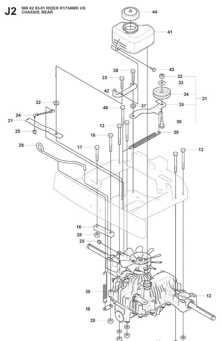 Transmission 2 Diagram and Parts List for RIDER175 (966828501)(2008-05) Husqvarna Lawn Mower