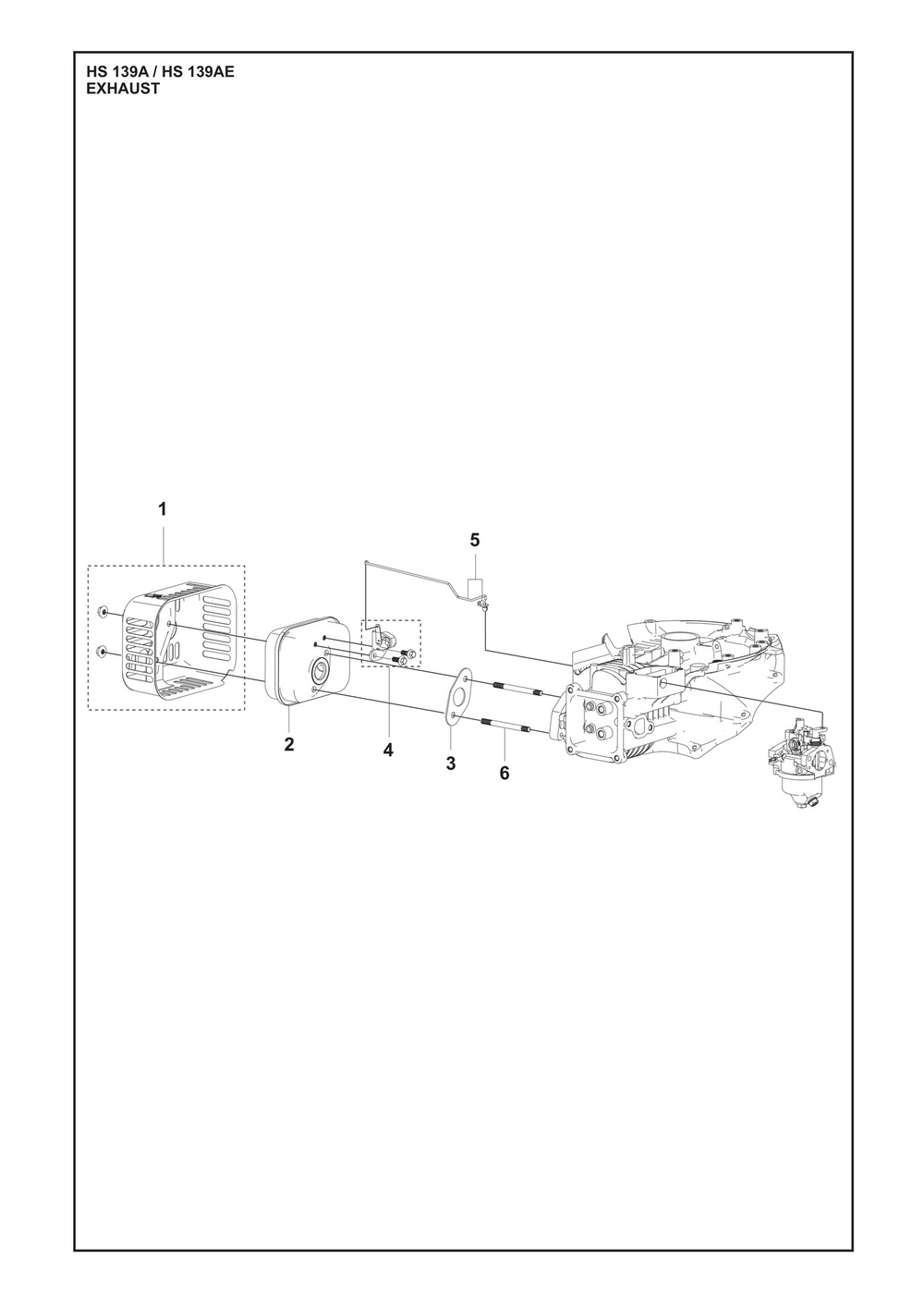 Exhaust Diagram and Parts List for HS139A531450601 HS 139AE 531450801, 531450802 Husqvarna Engine
