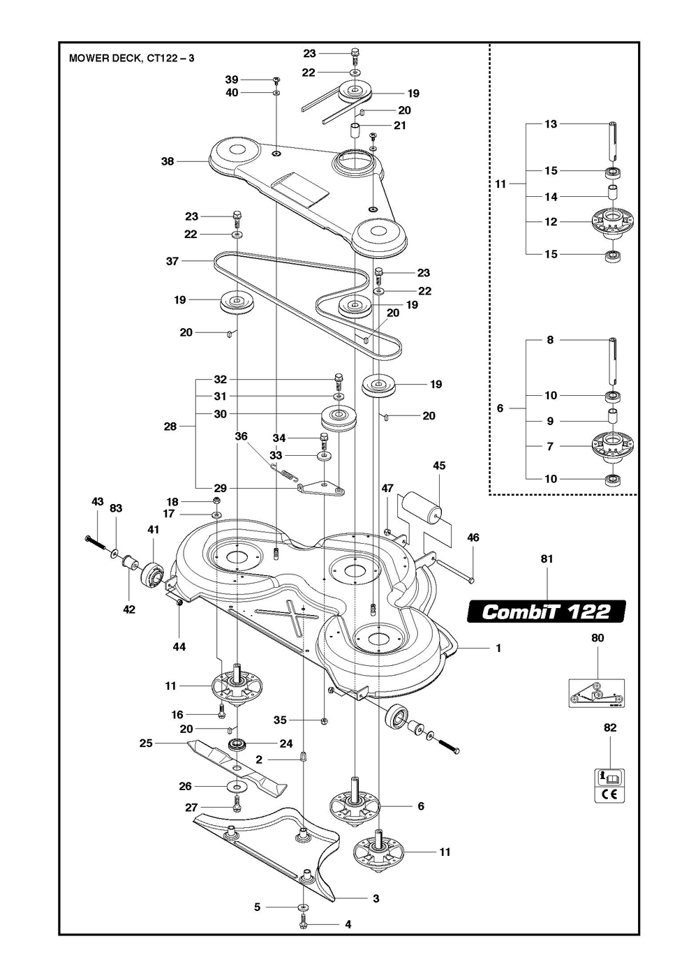 48/122cm Cutting Deck Diagram and Parts List for 122R400  Husqvarna Lawn Tractor Accessories