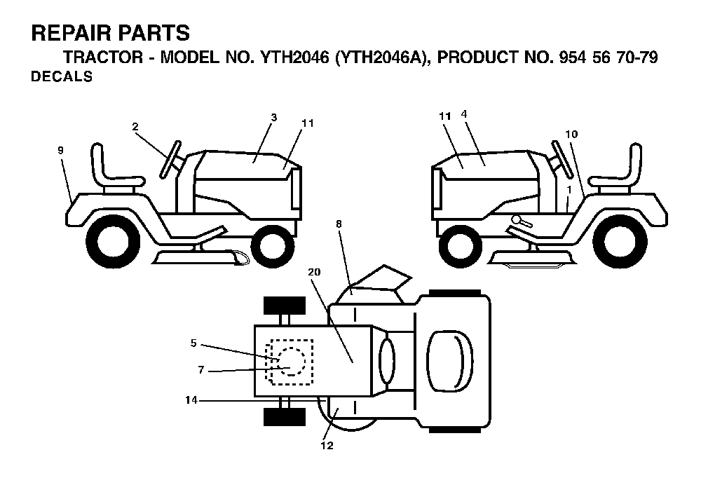 Decals Diagram and Parts List for YTH2046A (954567079)(2000-11) Husqvarna Lawn Tractor