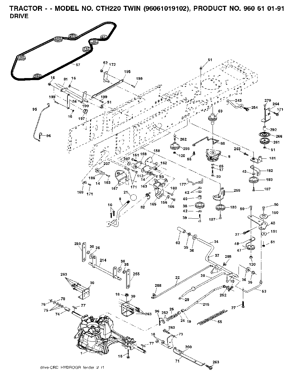 Drive Diagram and Parts List for CTH220TWIN (96061019102)(2007-11) Husqvarna Lawn Tractor