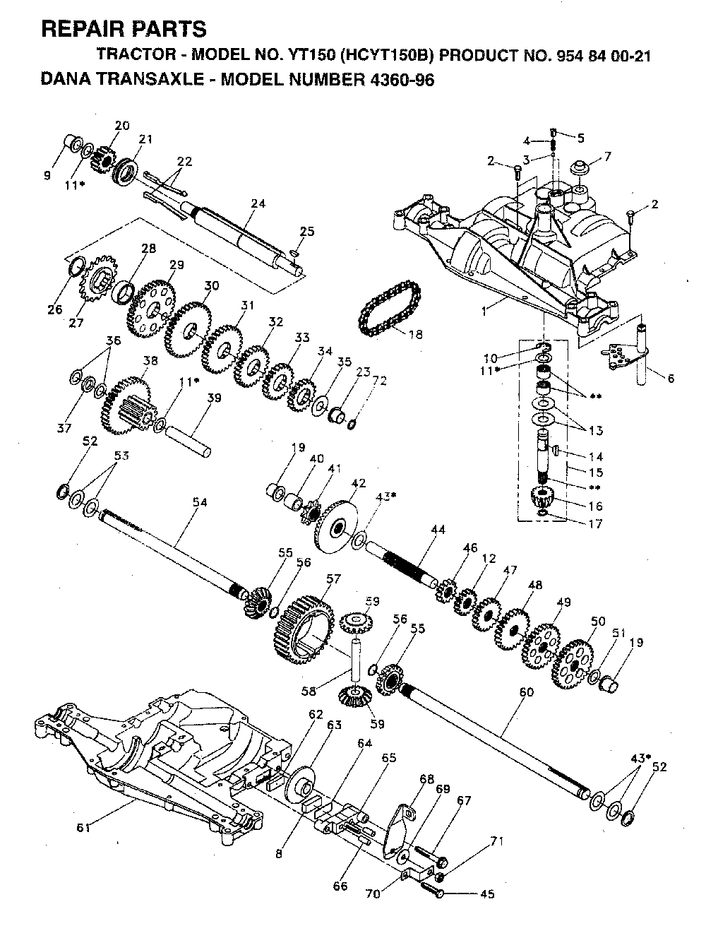Transmission Diagram and Parts List for YT150 (HCYT150B, 954840021)(1996-04) Husqvarna Lawn Tractor