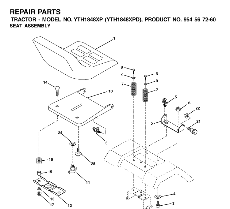 Seat Diagram and Parts List for YTH1848XP (954567260)(2001-12) Husqvarna Lawn Tractor