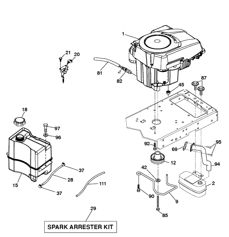 Engine Diagram and Parts List for YTH21K46 (96043012002)(2011-07) Husqvarna Lawn Tractor