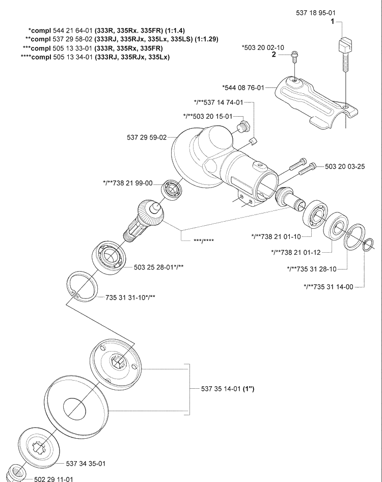Angle Gear Box Diagram and Parts List for 335FR 2008-09 Husqvarna Brush Cutter