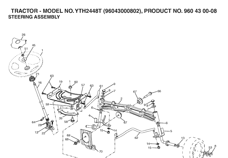 Steering Diagram and Parts List for YTH2448T (96043000802)(2006-02) Husqvarna Lawn Tractor