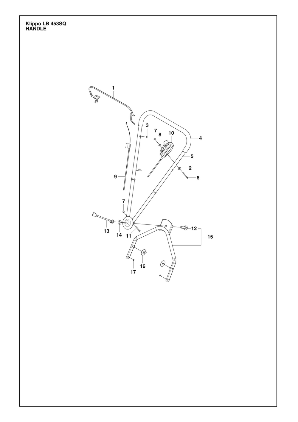 Handle Diagram and Parts List for KLIPPOLB453SQ  Husqvarna Lawn Mower