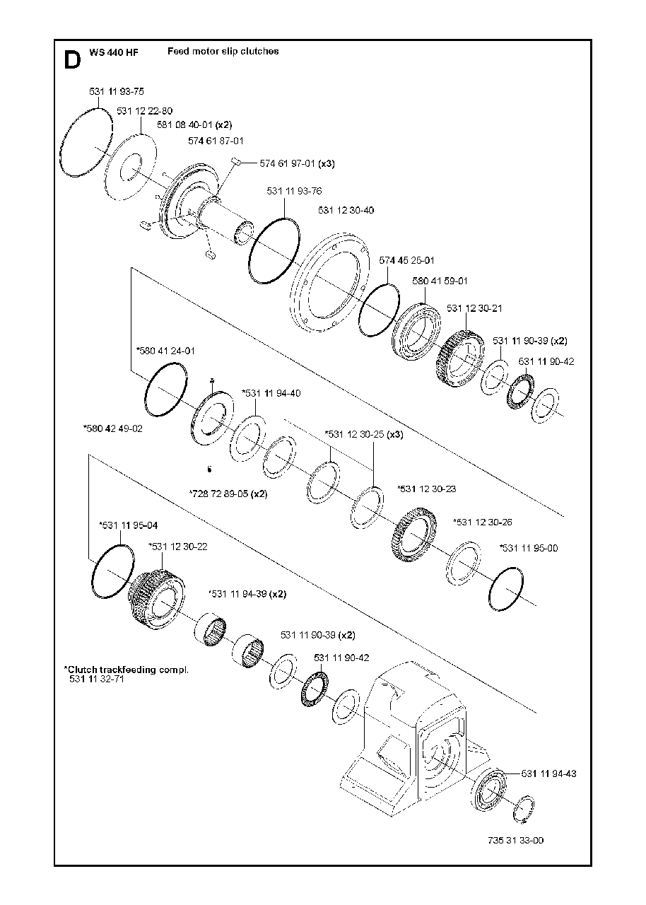 Feeding Gears Diagram and Parts List for WS440HF (00000008382 - 20134408468)(2012-07) Husqvarna Circular Saw