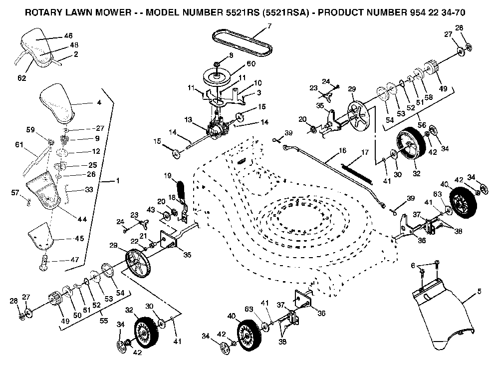 Repair Parts Diagram and Parts List for 5521RSA (954223470, 532180868)(2003-09) Husqvarna Lawn Mower
