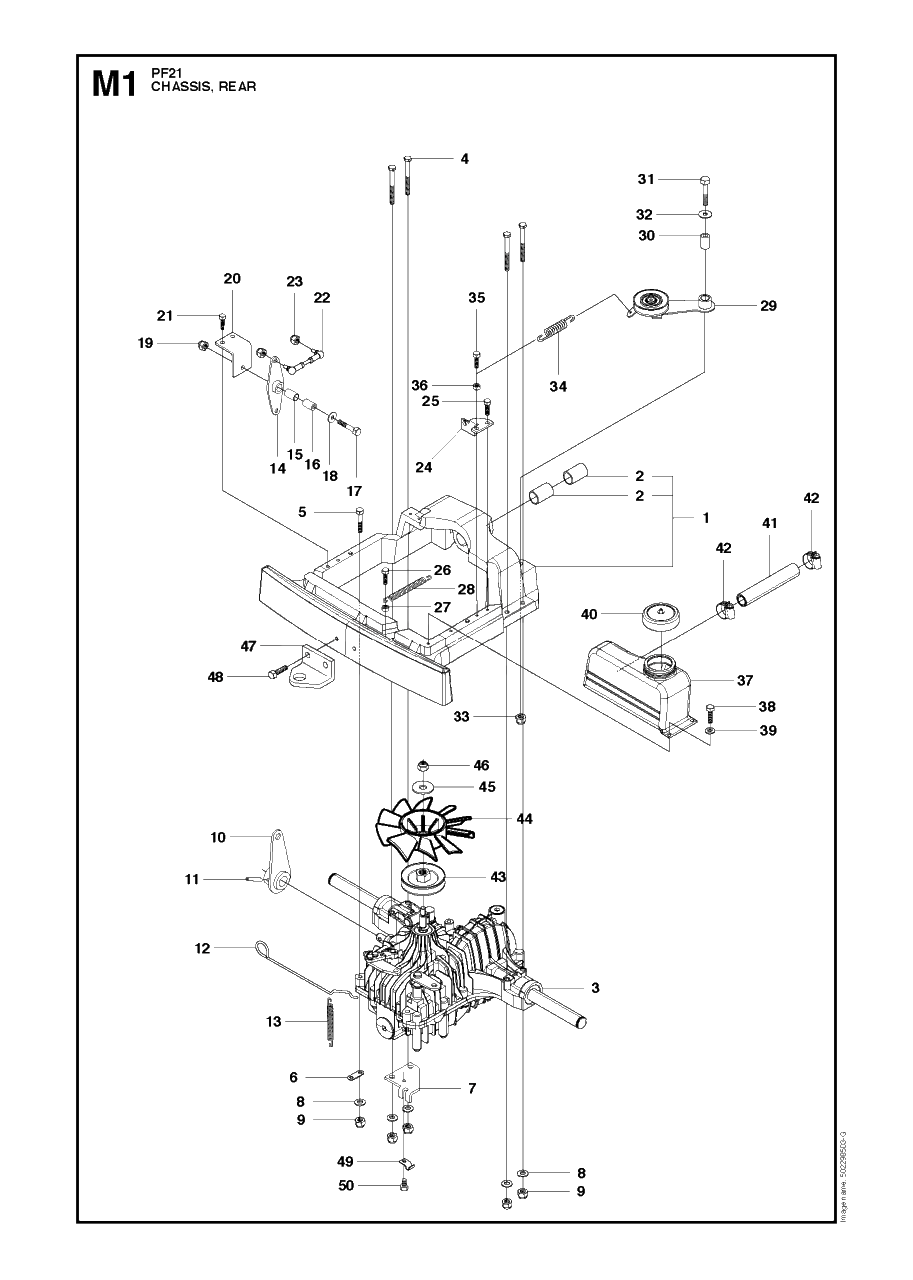 Cover, Rear Diagram and Parts List for PF21 (965192401)(2011-03) Husqvarna Lawn Tractor