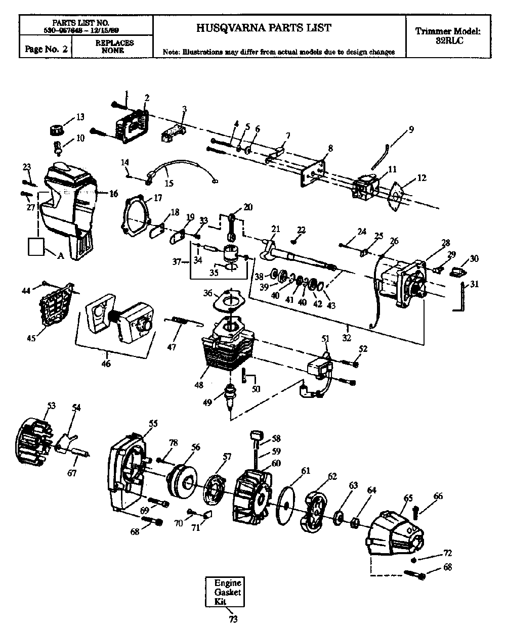 Engine Diagram and Parts List for 32RLC 1990-01 Husqvarna Brush Cutter