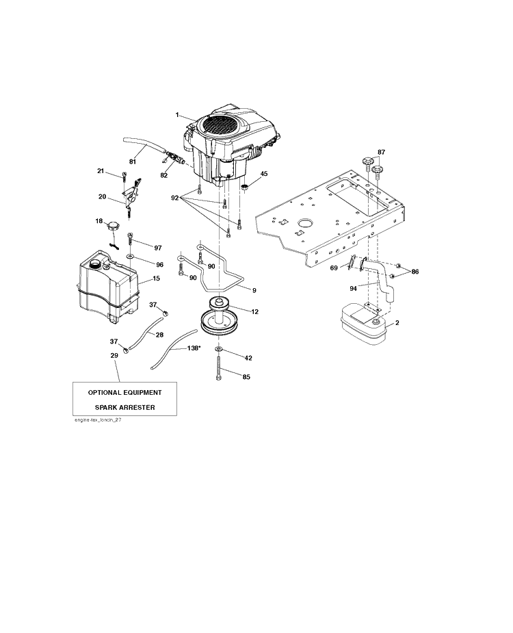 Engine Diagram and Parts List for YTH1942 (96048010200)(2021-7) Husqvarna Lawn Tractor
