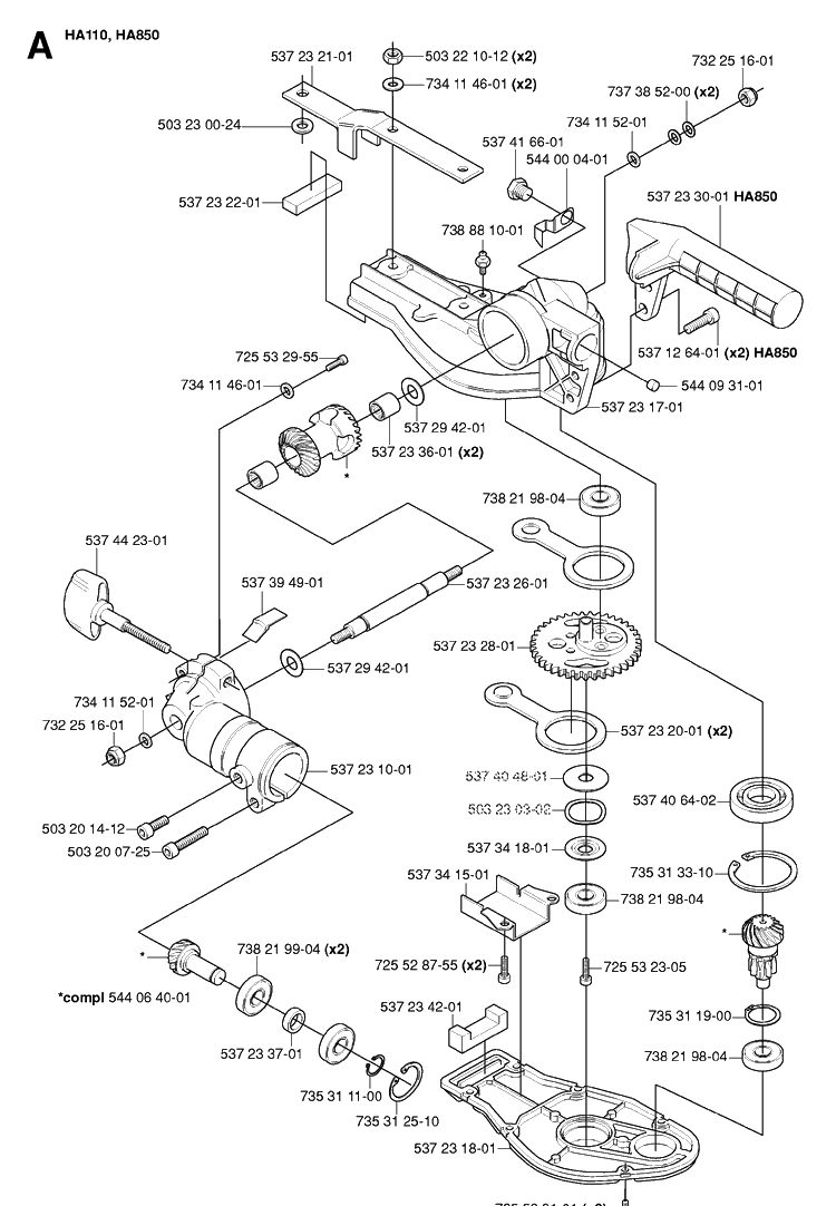 Gear Housing 3 Diagram and Parts List for HA110 20054000001-Current Husqvarna Hedge Trimmer