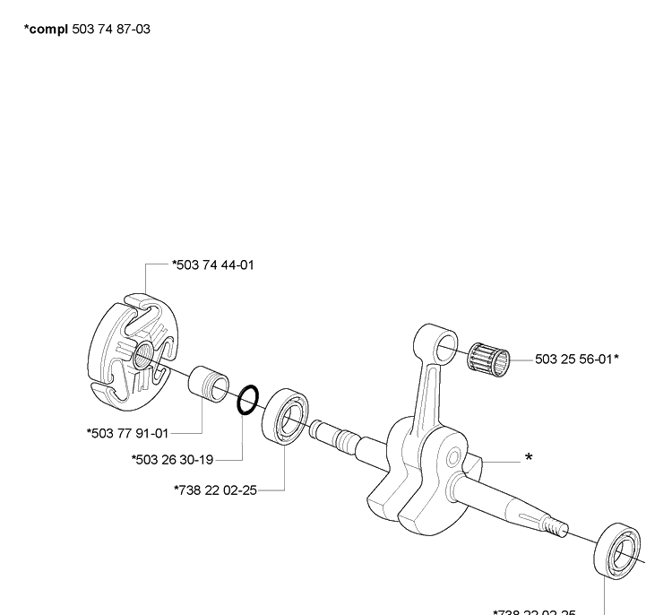 Crankshaft Diagram and Parts List for 365EPA 2007-03 Husqvarna Chainsaw