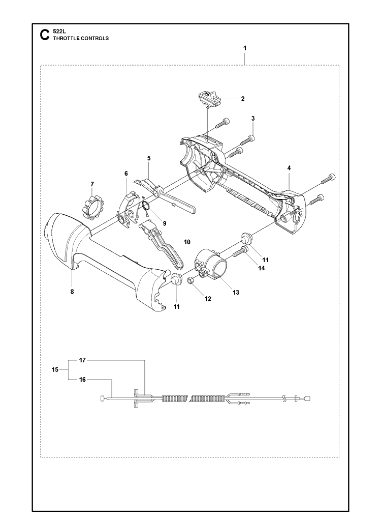 Throttle Controls Diagram and Parts List for 522L  Husqvarna Edger