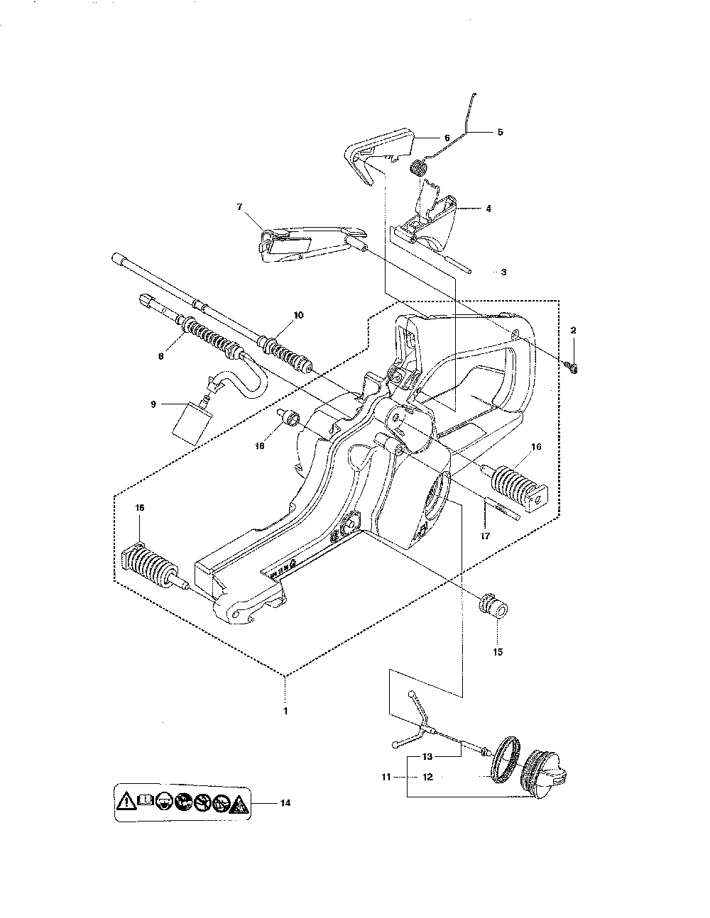 Fuel tank Diagram and Parts List for 965167936  Husqvarna Chainsaw