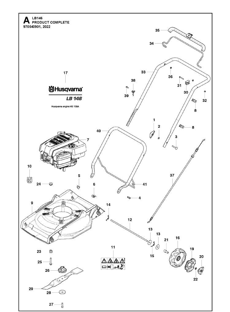 Product Complete Diagram and Parts List for LB146  Husqvarna Lawn Mower