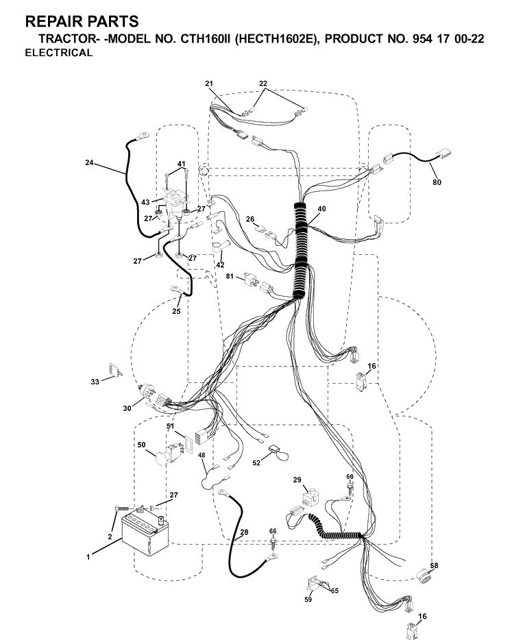 Electrical Diagram and Parts List for CTH160II (HECTH1602E)(2001-02) Husqvarna Lawn Tractor