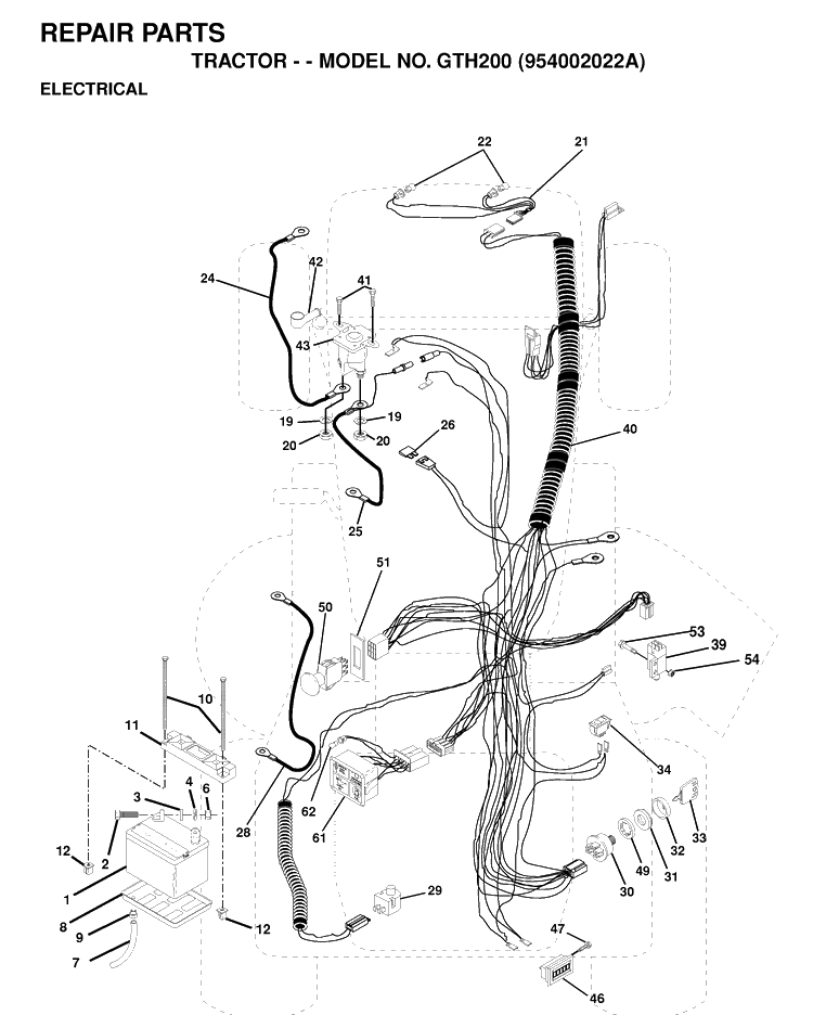 Electrical Diagram and Parts List for GTH200 (954002022A)(1995-05) Husqvarna Lawn Tractor