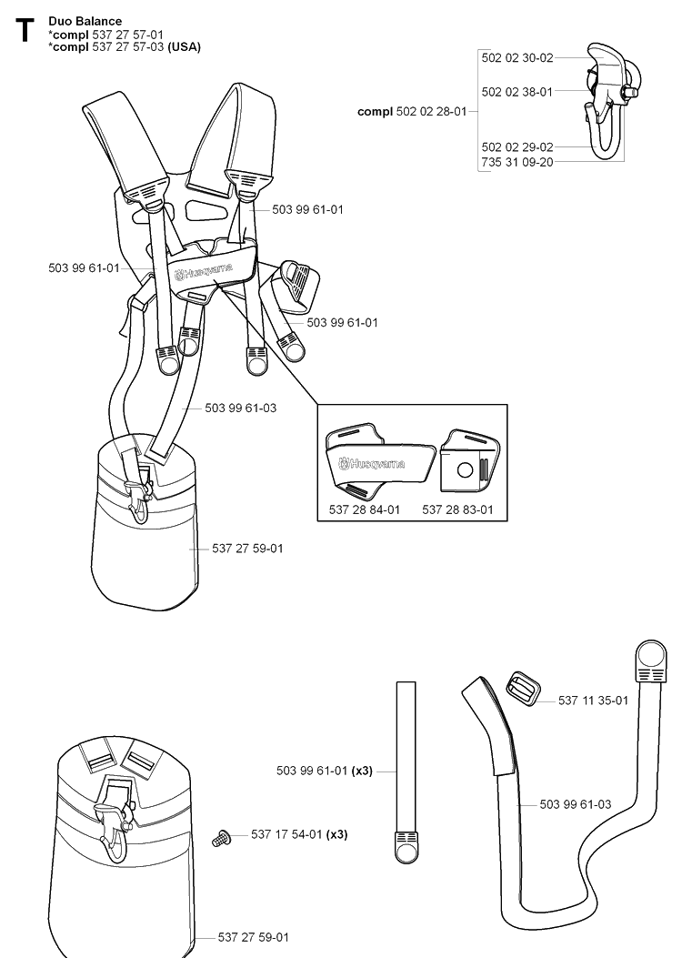 Harness Diagram and Parts List for 325CX 20051800001-20051800000 Husqvarna Edger
