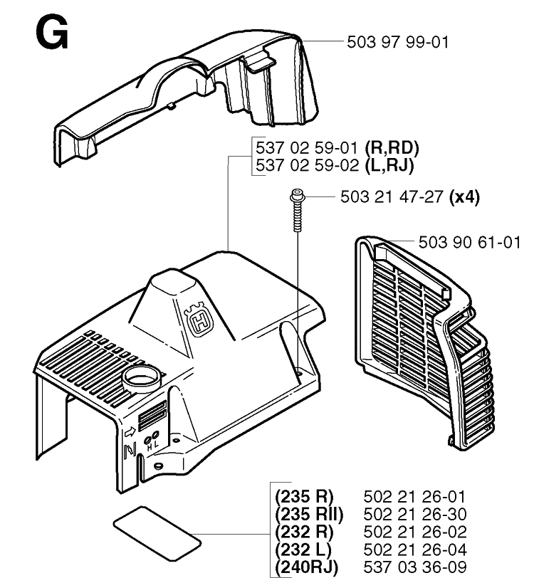 Cylinder Cover Diagram and Parts List for 235R 20023500001-20060100000 Husqvarna Brush Cutter
