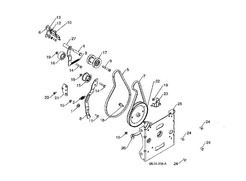 Chassis/pulleys/belts Diagram and Parts List for 96193010106  Husqvarna Snow Blower