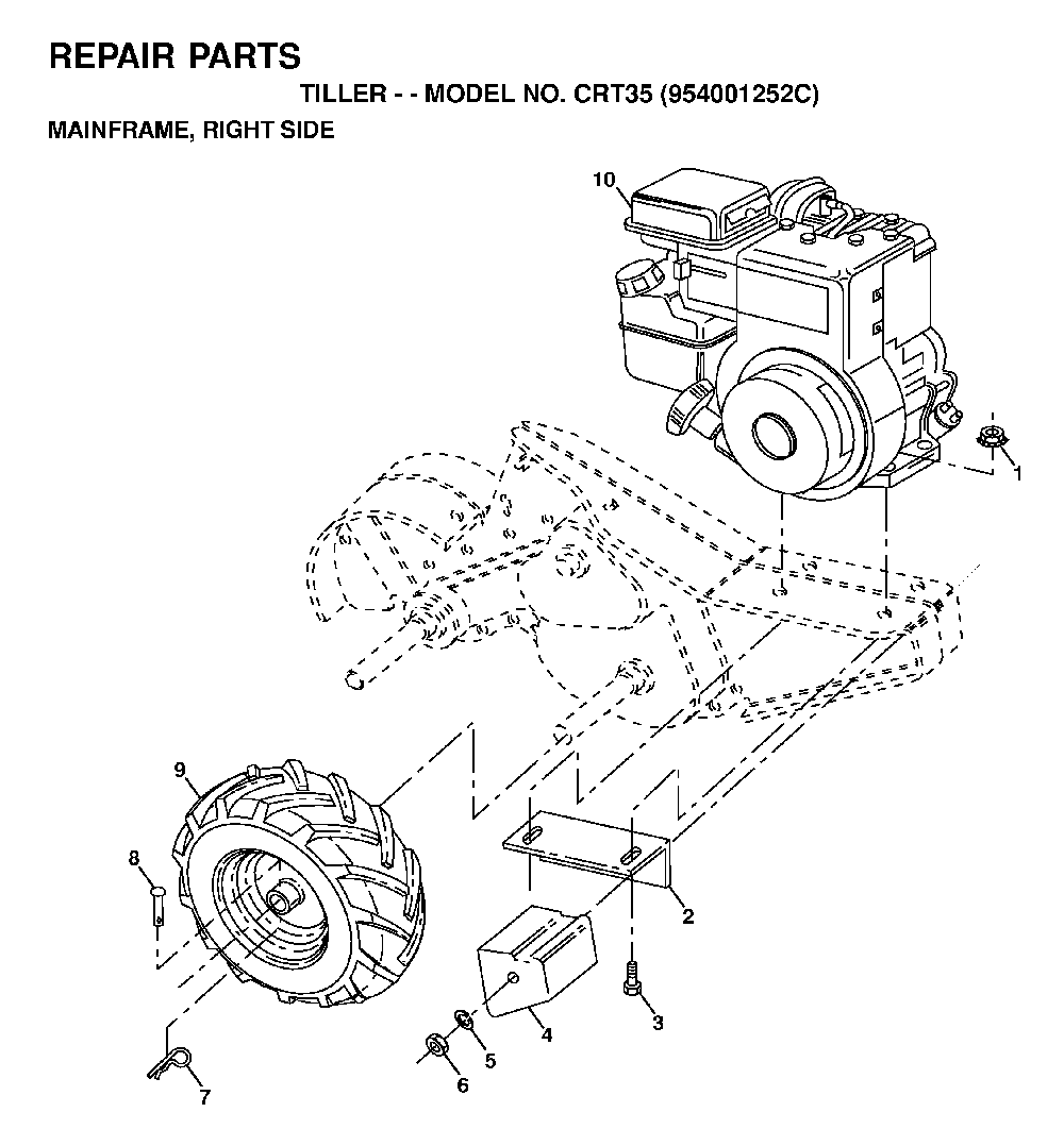 Mainframe, Right Side Diagram and Parts List for CRT35 (954001252C)(1995-10) Husqvarna Tiller