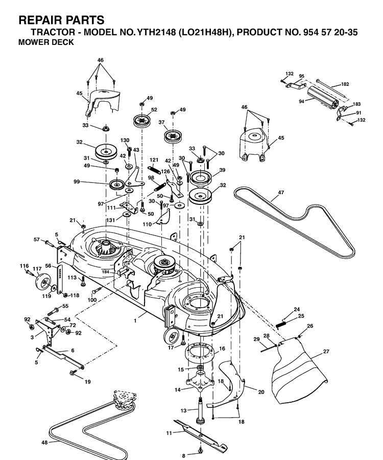 Mower Deck / Cutting Deck Diagram and Parts List for YTH2148-LO21H48H 2004-04 Husqvarna Lawn Tractor