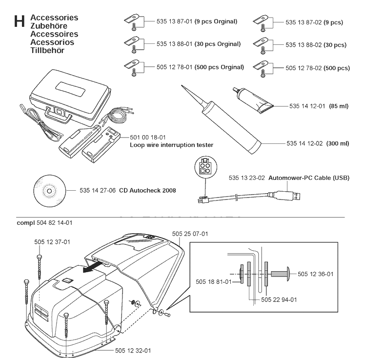 Installation Accessories Diagram and Parts List for 220AC 2008-06 Husqvarna Lawn Mower