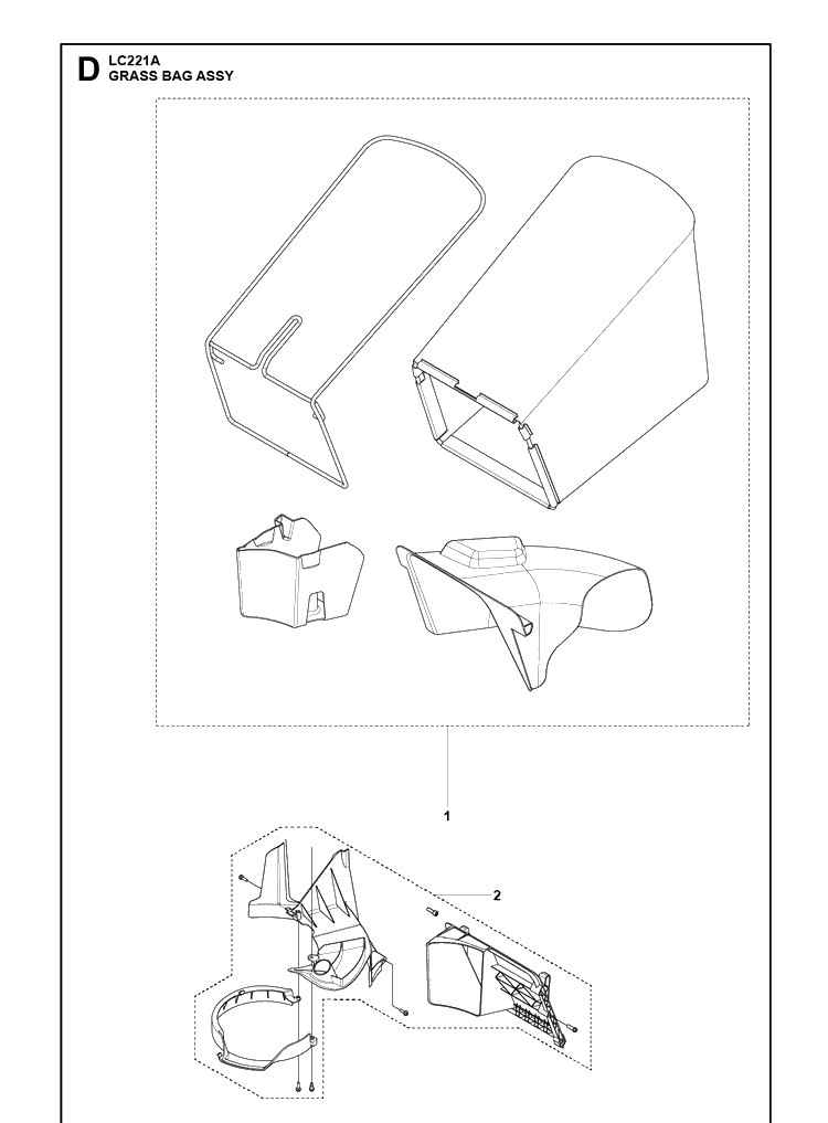 Bagger Diagram and Parts List for LC221A  Husqvarna Lawn Mower