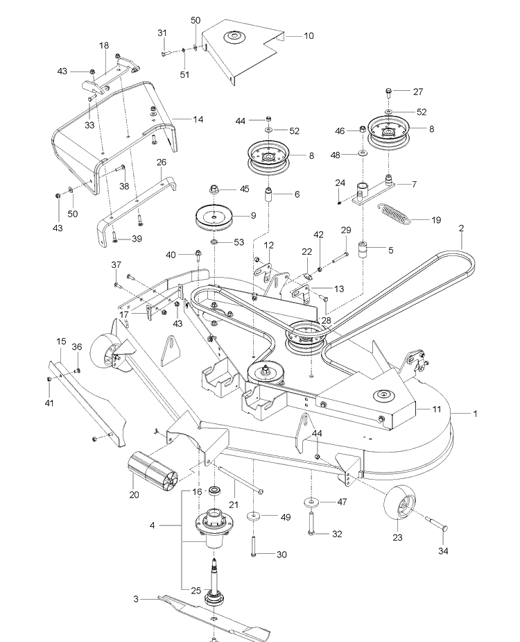 Mower Deck / Cutting Deck Diagram and Parts List for MZ52 (96766600100)(2017-02) Husqvarna Lawn Mower