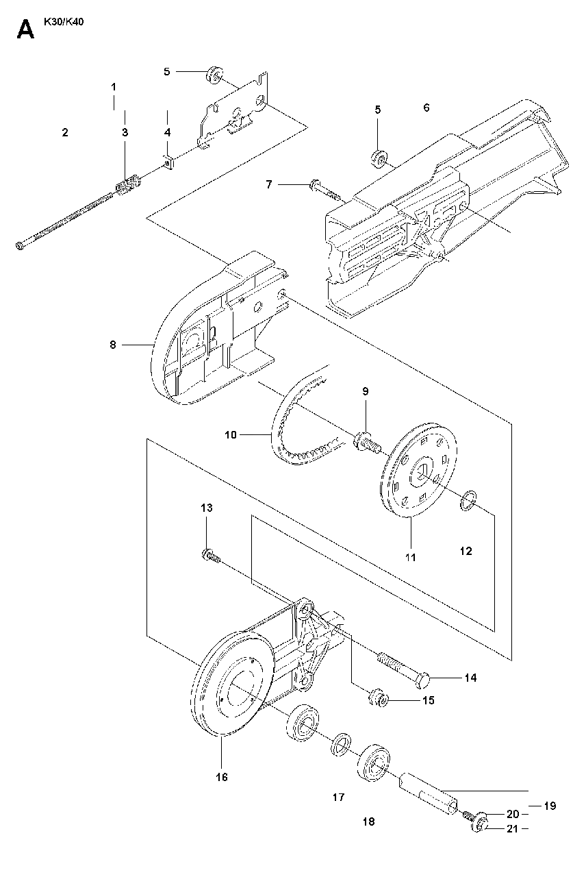 Belt Guard And Pulley Diagram and Parts List for K40 2007-01 Husqvarna Circular Saw