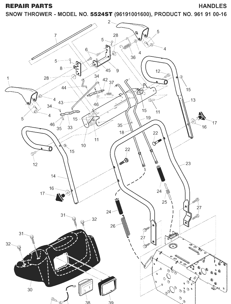 Handle Diagram and Parts List for 5524ST (96191001600)(2007-07) Husqvarna Snow Blower