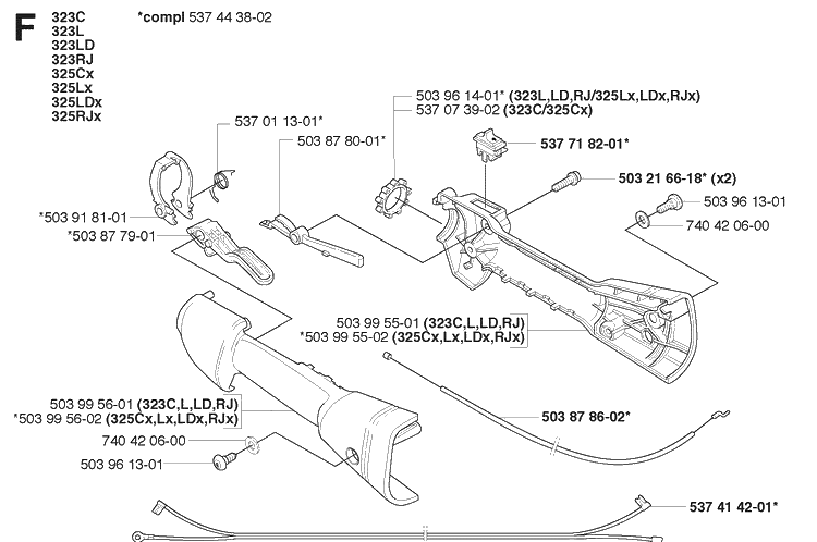 Throttle Controls Diagram and Parts List for 323RJX 2005-05 Husqvarna Brush Cutter